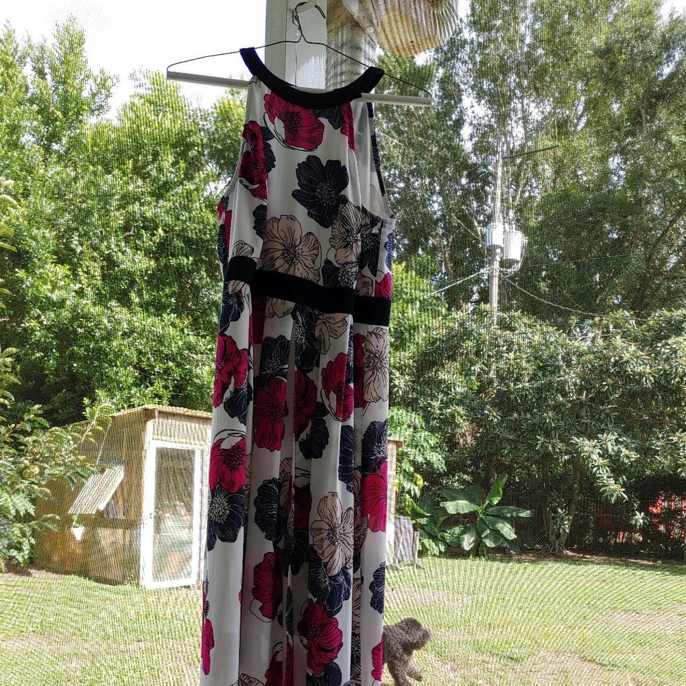 Ann Taylor long dress, white, blue, purple flowers